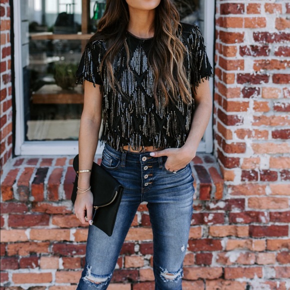 fringe sequin top